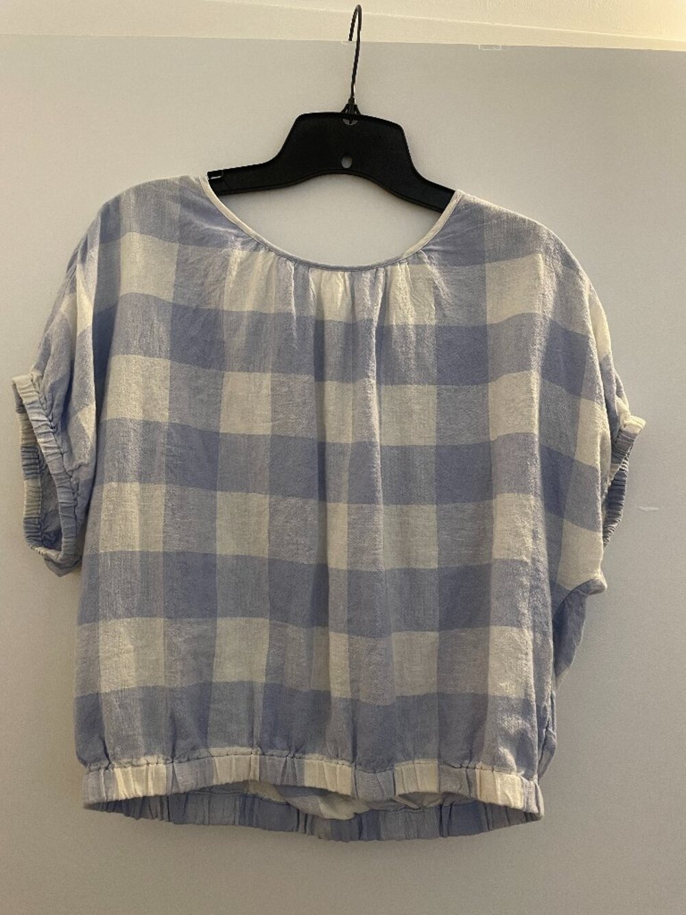 Madewell blue and white open back linen shirt